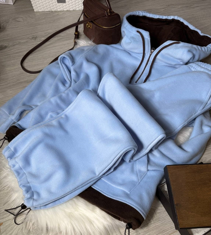 Damen kuscheliger Fleece-Jogginganzug mit hohem Kragen undKordelzug Drune