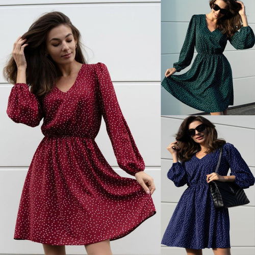 Damen Minikleid mit elegantem V-Ausschnitt und voluminösen Ärmeln Drune