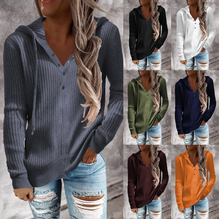 Damen Kapuzenpullover mit strukturiertem Rippdesign und praktischen Knopfdetails Drune