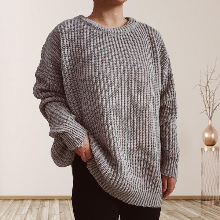 Damen lässiger Grobstrickpullover mit überschnittenen Schultern Drune