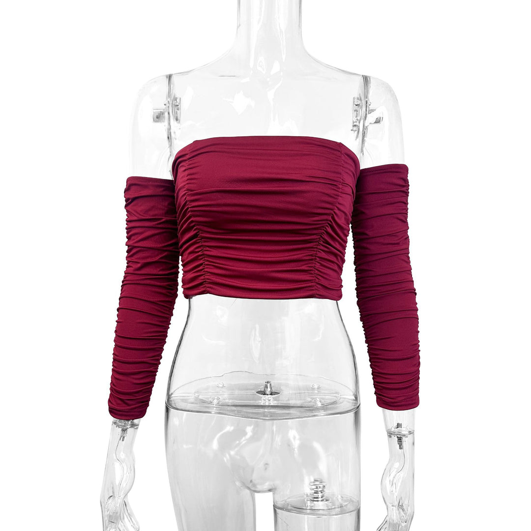 Damen Off-Shoulder Crop Top mit Faltenwurf Drune