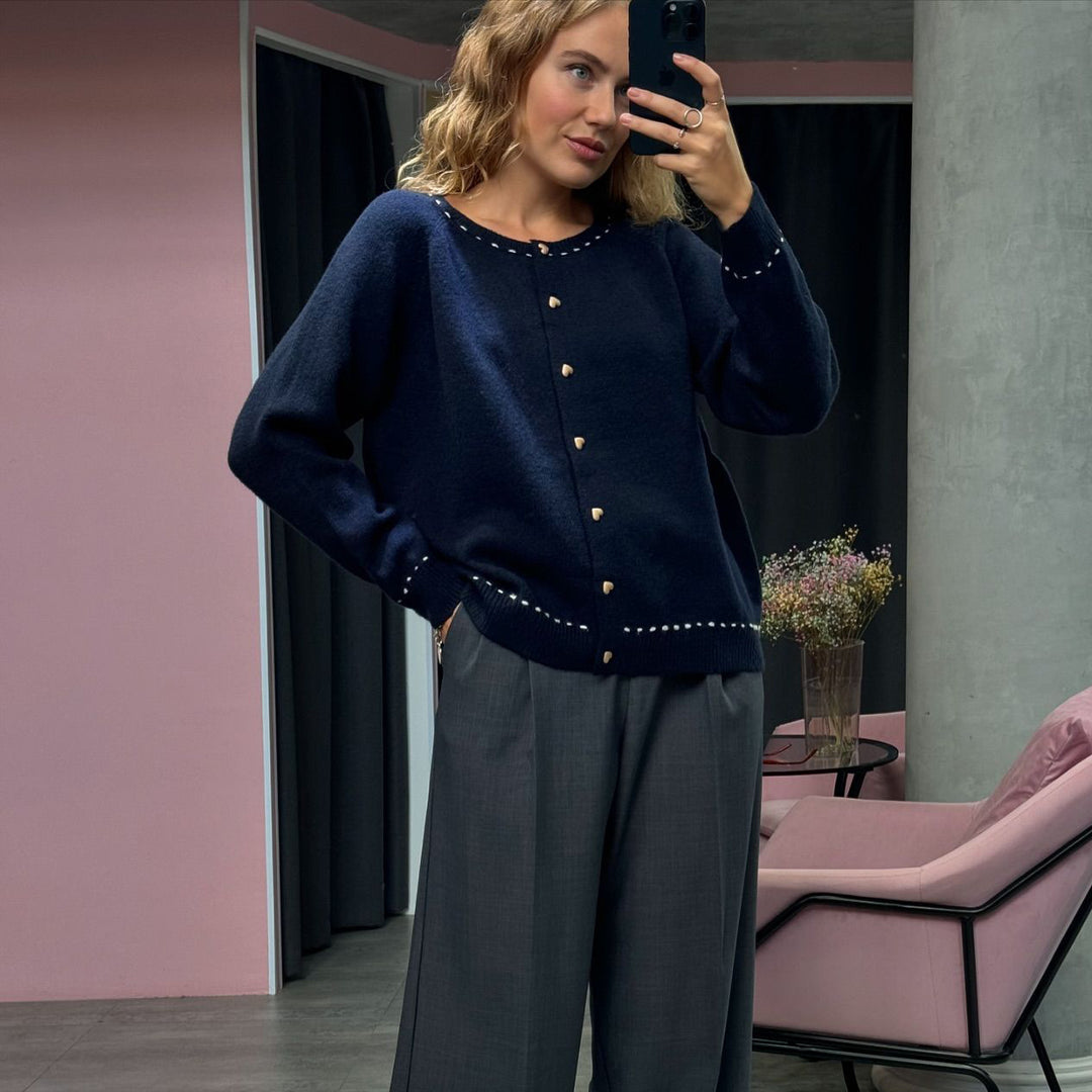 Damen luftige Strickjacke mit eleganten Knopfdetails Drune
