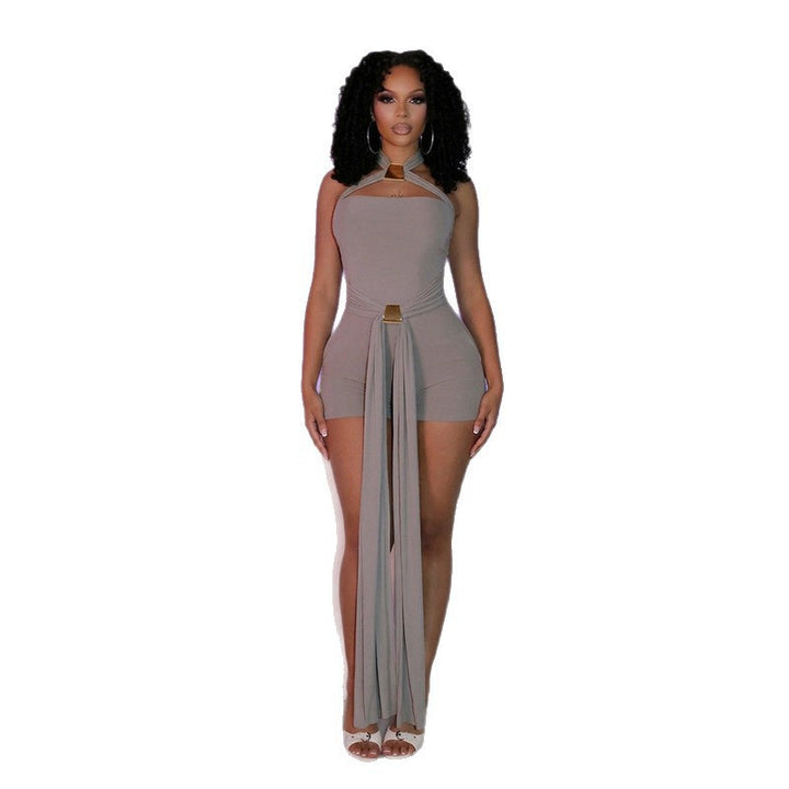 Damen stylischer Einteiler mit elegantem Wickeldesign und dekorativen Trägern Drune