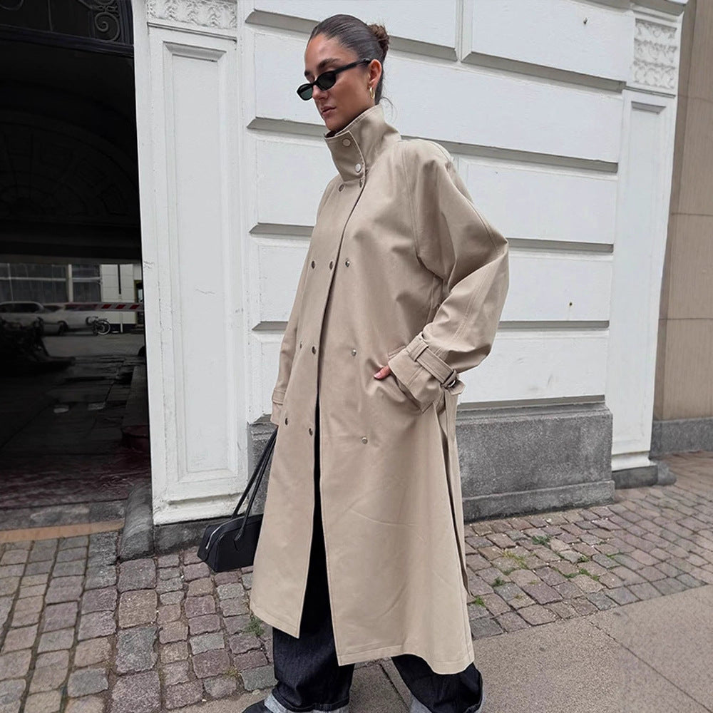 Damen elegante Trenchcoatjacke mit hohem Kragen Drune