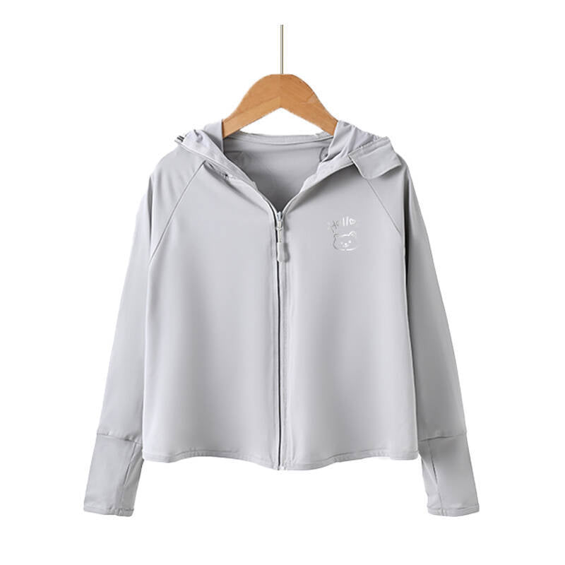 Unisex nan atmungsaktive Kinder-UV-Schutzjacke mit A-Linien-Schnitt, Kapuze und Daumenlöchern  Drune