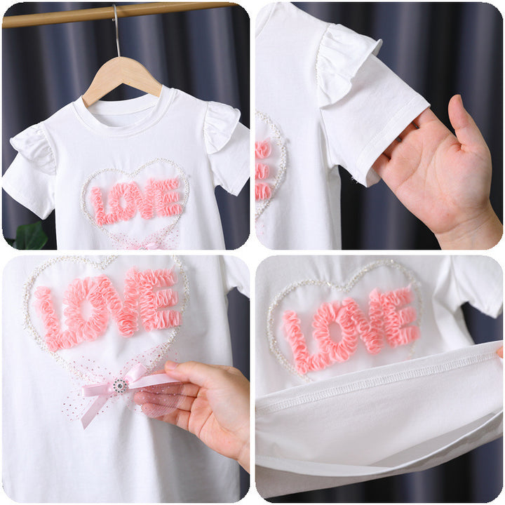 Mädchen T-Shirt mit Rüschendetails und Herzen-Applikation Drune