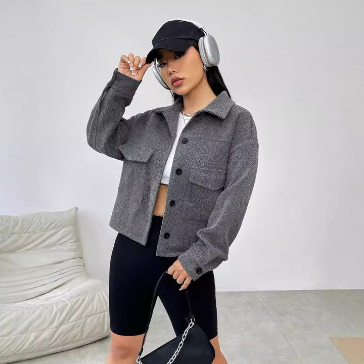 Damen lässige Oversized Jacke mit praktischen Taschen und Button-Down-Verschluss Drune
