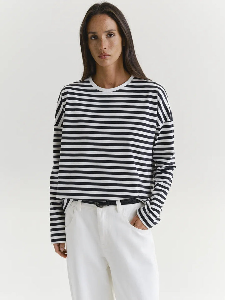 Damen bequemes Streifen-T-Shirt mit langen Ärmeln Drune