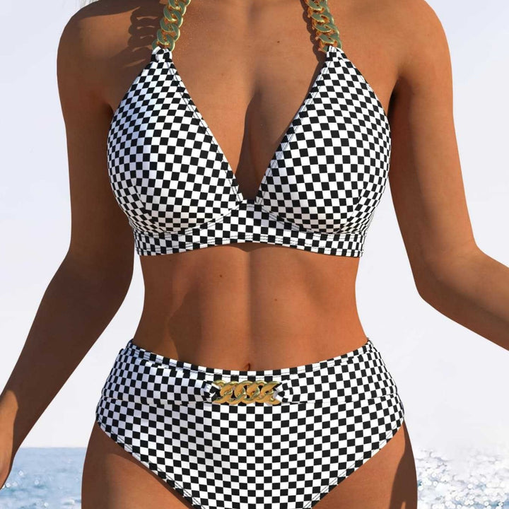 Damen Triangel-Bikini mit verstellbaren Bindebändern und modischem Wellenmuster Drune