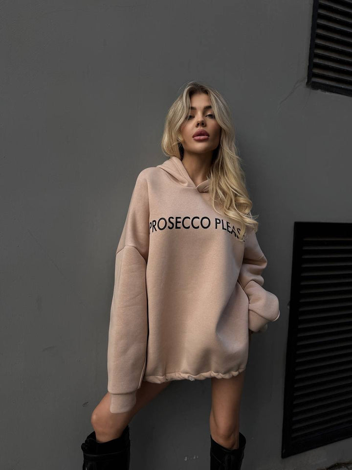 Damen Lässiger Oversized-Hoodie mit Kordelzug und Rippbündchen Drune
