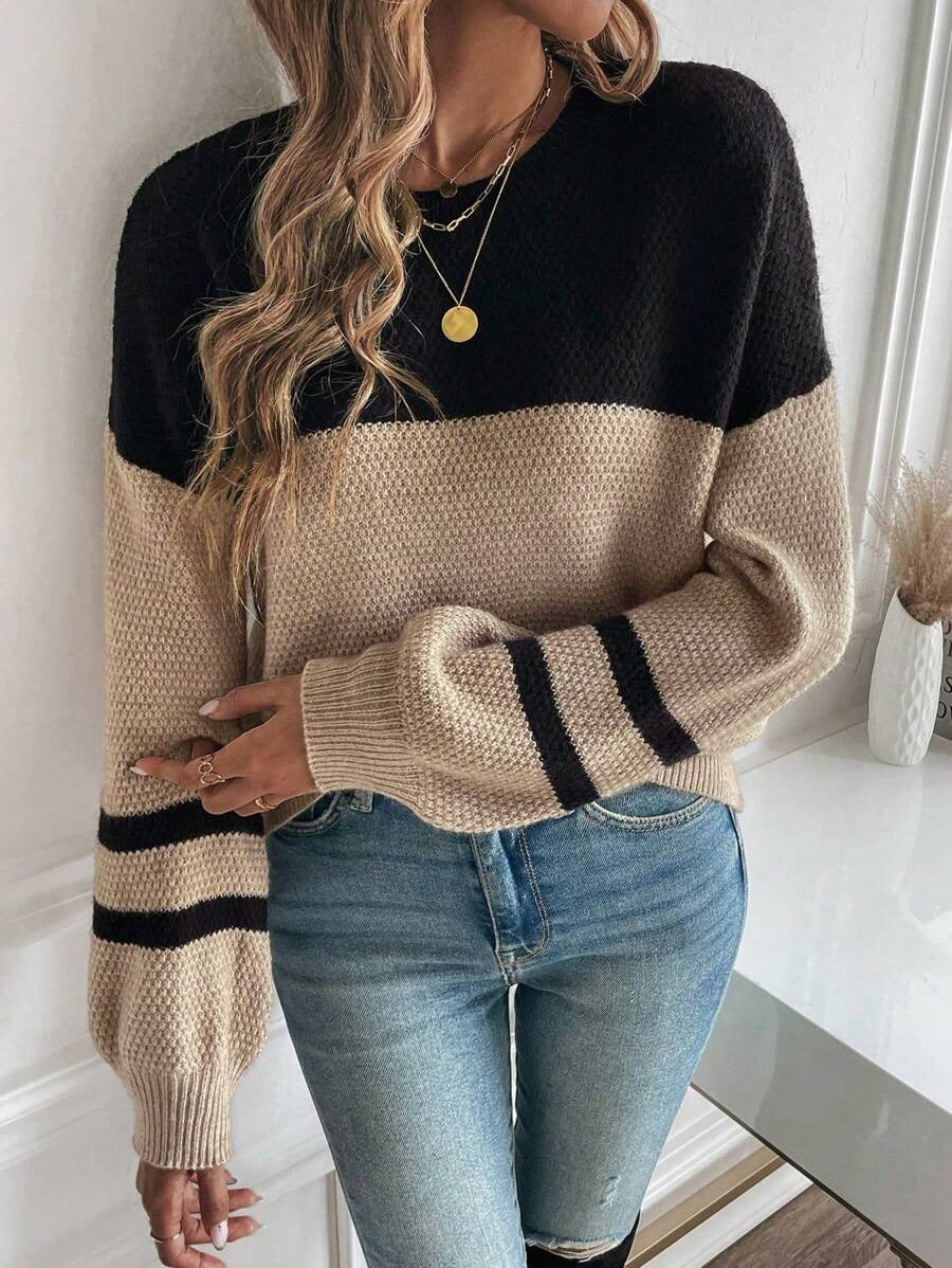 Damen legerer Strickpullover mit strukturiertem Obermaterial und eleganten Streifen Drune