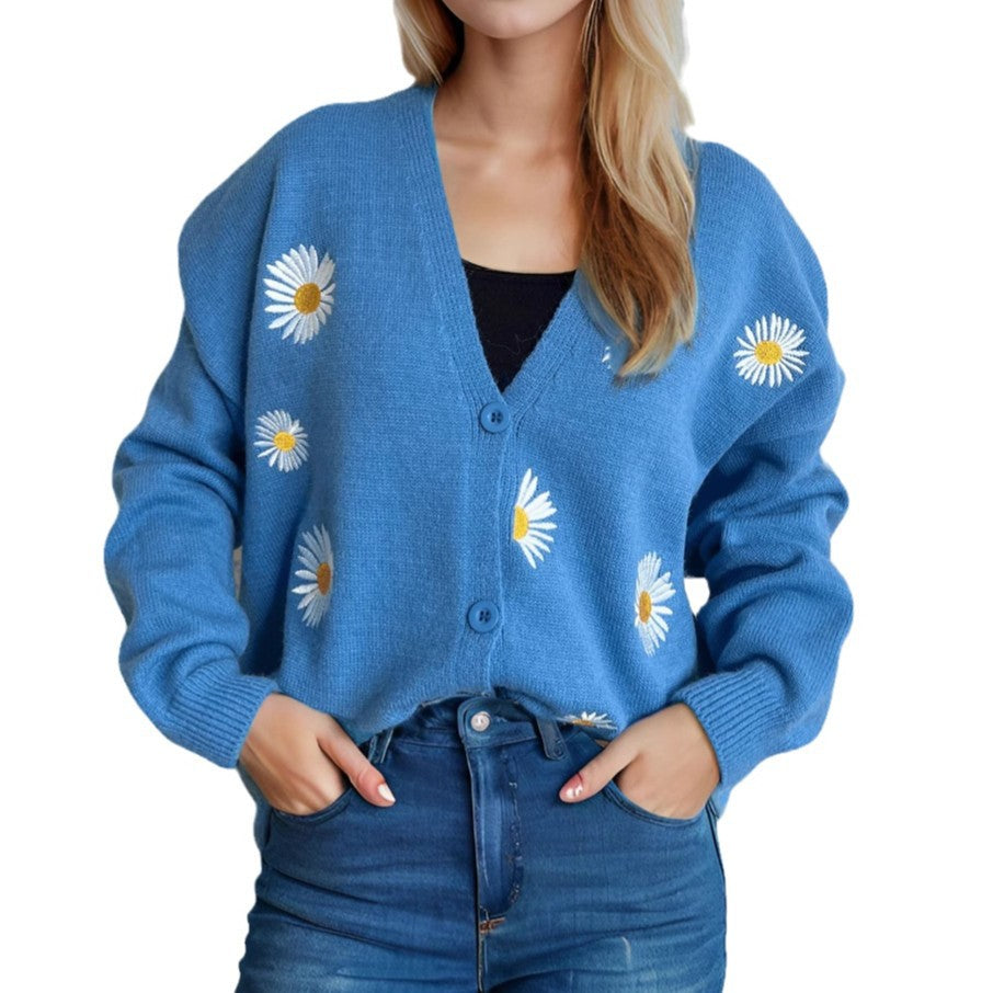 Damen Strickjacke mit floralen Applikationen Drune