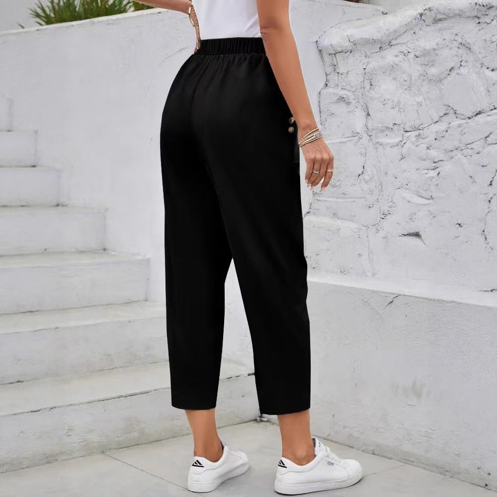 Damen elegante Freizeithose mit elastischem Bund und praktischen Taschen Drune