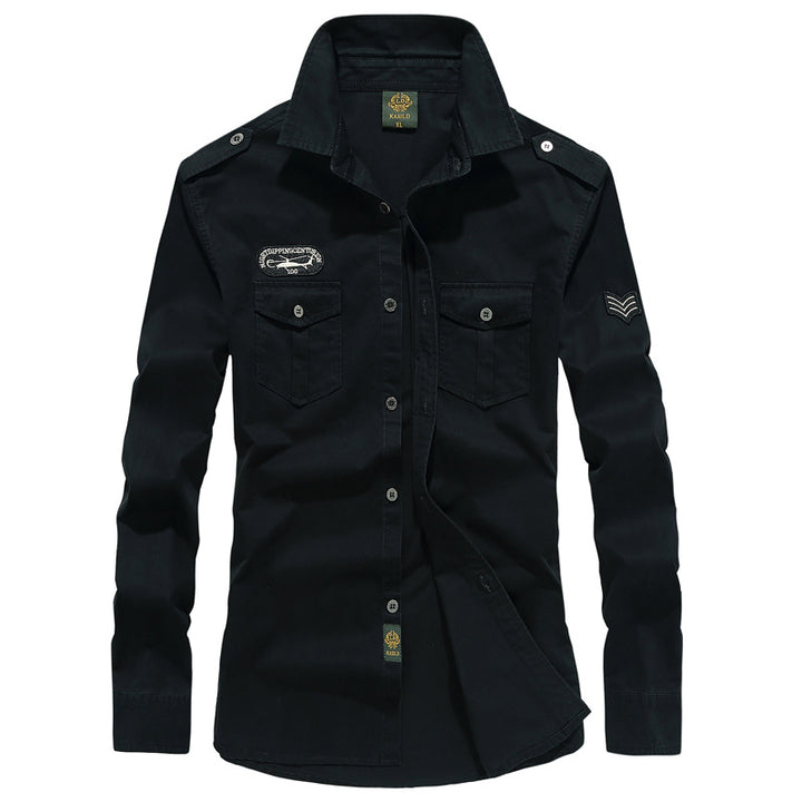 Herren nan militärisch inspiriertes Utility-Hemd aus Baumwollmix mit Epauletten, Brusttaschen und Emblem-Patches Drune