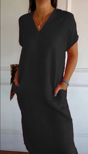 Damen luftiges Leinenkleid mit praktischen Seitentaschen Drune