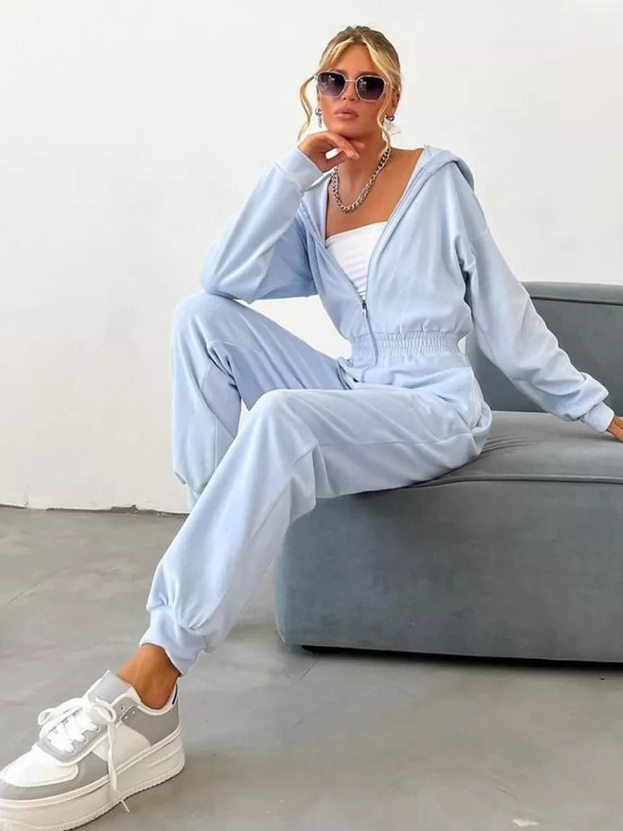 Damen weicher Fleece-Jumpsuit mit hohem Kragen und tailliertem Schnitt Drune