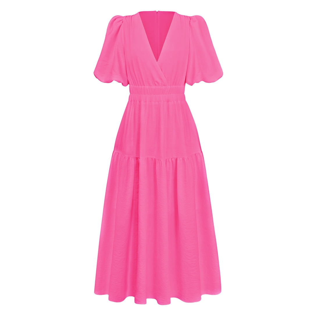 Damen Maxikleid mit puffärmeligem Design und elastischem Taillenzug Drune