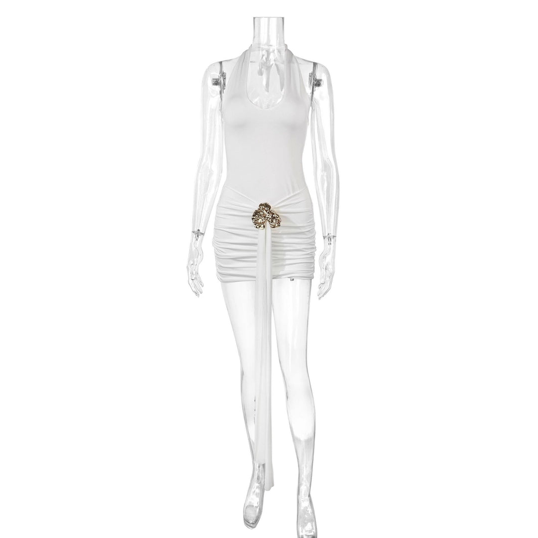 Damen Elegantes Cut-Out Minikleid mit Wickeloptik und Glamourösen Details Drune