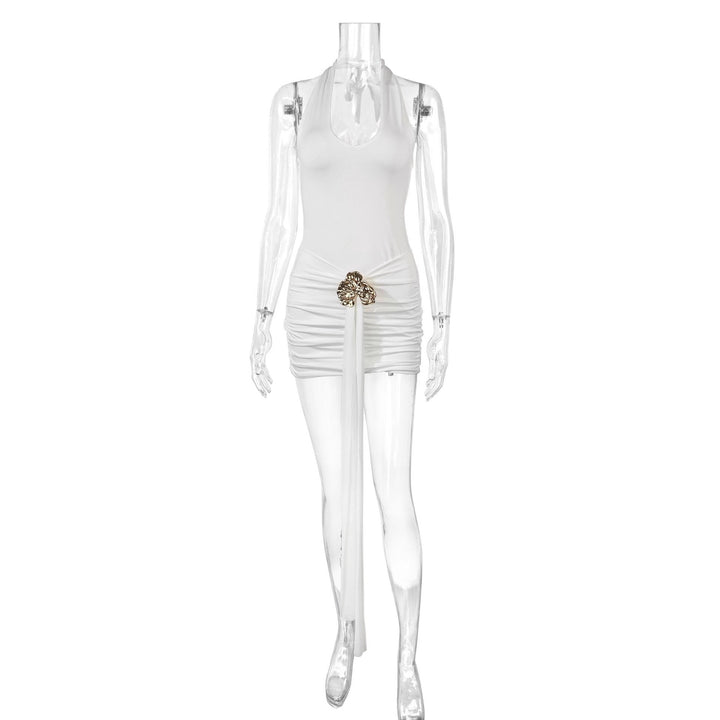 Damen Elegantes Cut-Out Minikleid mit Wickeloptik und Glamourösen Details Drune