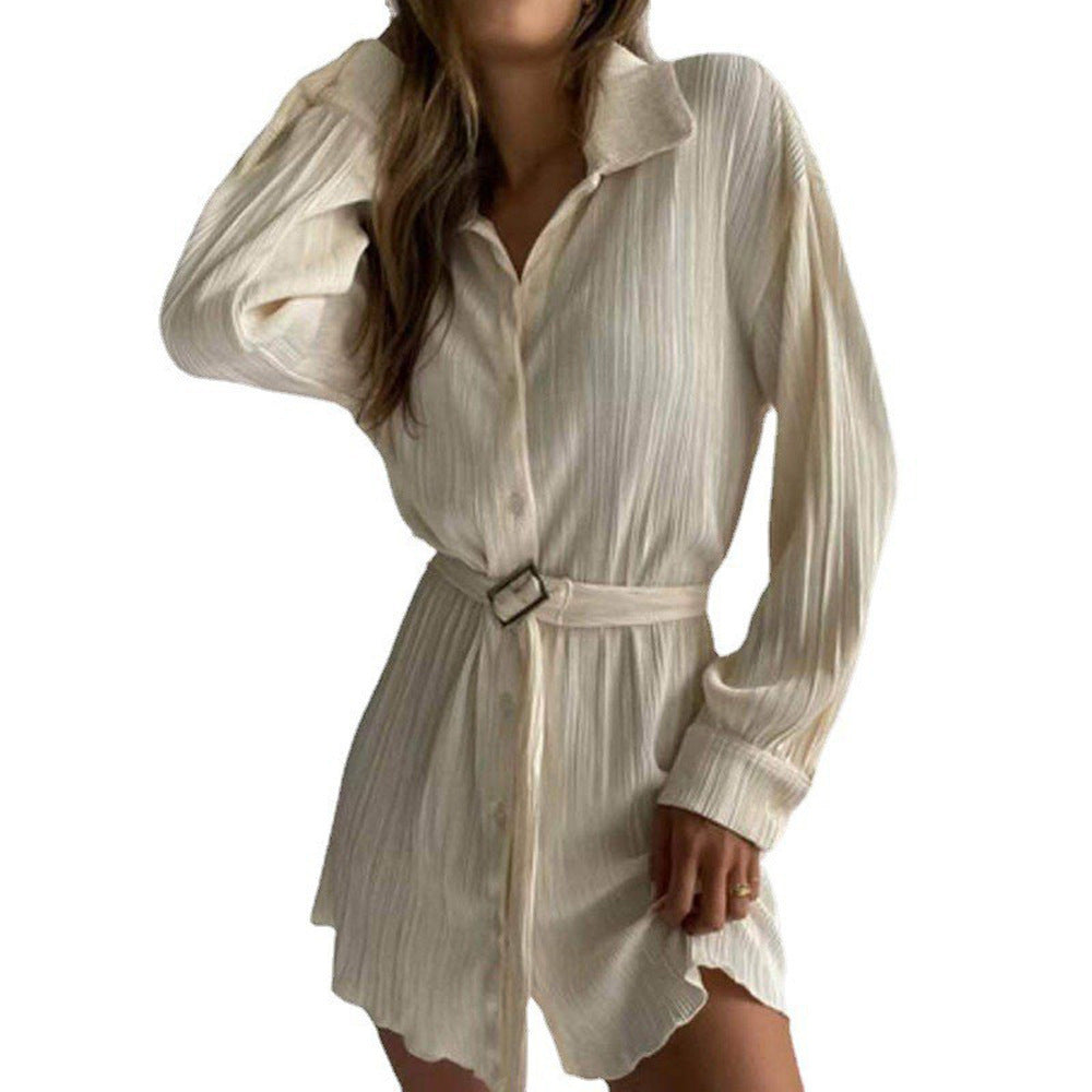 Damen nan plissiertes Hemdkleid mit Taillengürtel und verdeckter Knopfleiste Drune