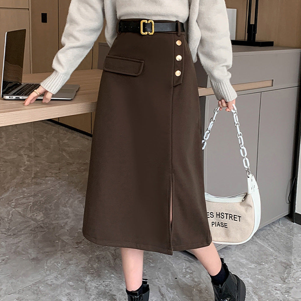 Damen Modischer Bleistiftrock mit Knopfdetails und seitlichem Schlitz Drune