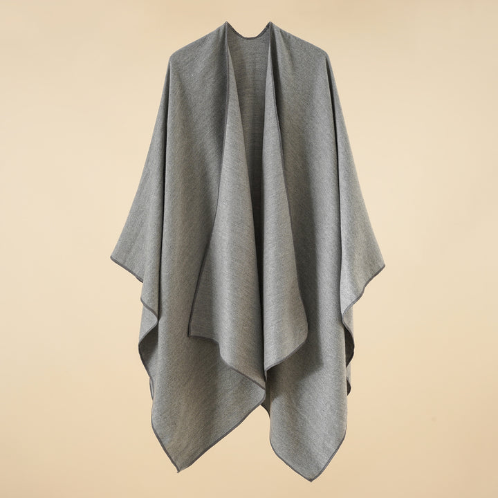 Damen Eleganter Wickelp Poncho aus weichem Wollmix Drune