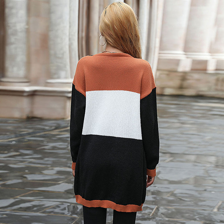 Damen modischer Strickcardigan mit Farbblockdesign und praktischen Taschen Drune