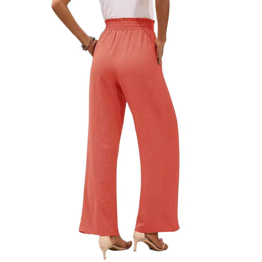 Damen nan Paperbag-Hose mit weitem Bein, hohem elastischem Bund und Bindegürtel Drune