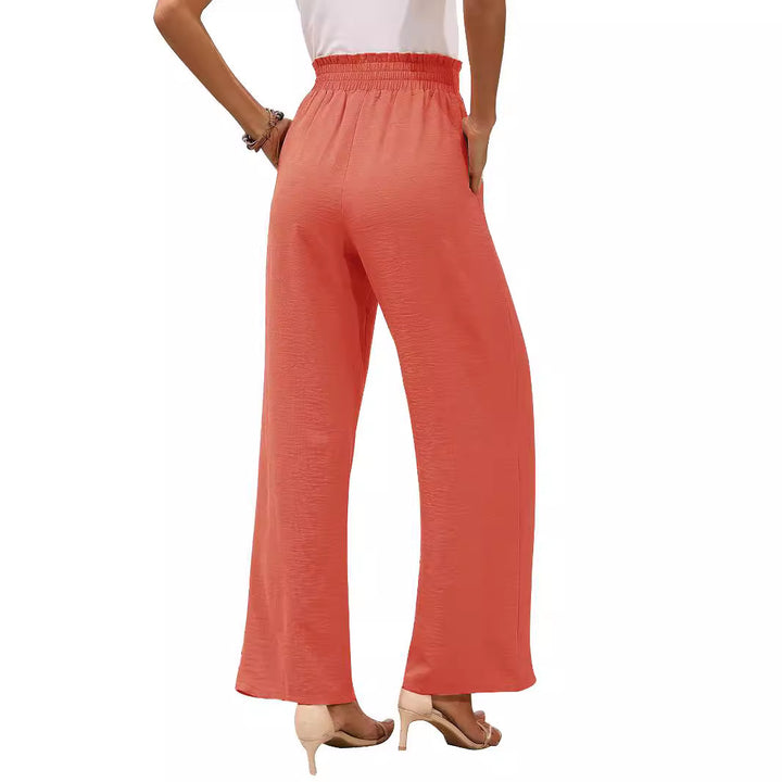 Damen nan Paperbag-Hose mit weitem Bein, hohem elastischem Bund und Bindegürtel Drune