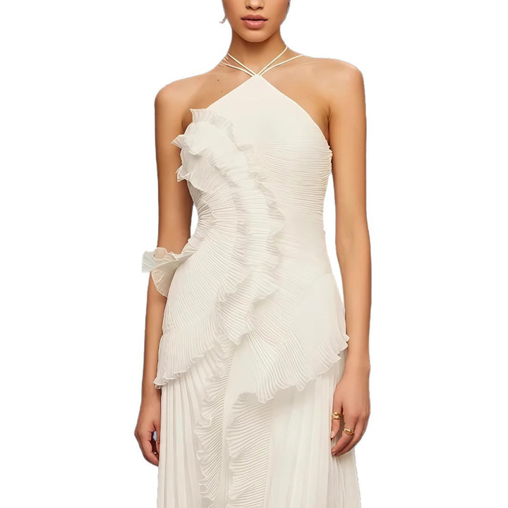 Damen Elegantes Wickelkleid mit plissierten Rüschen und asymmetrischem Saum Drune