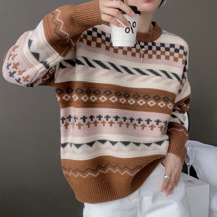 Damen gemütlicher Strickpullover im kreativen Musterdesign Drune