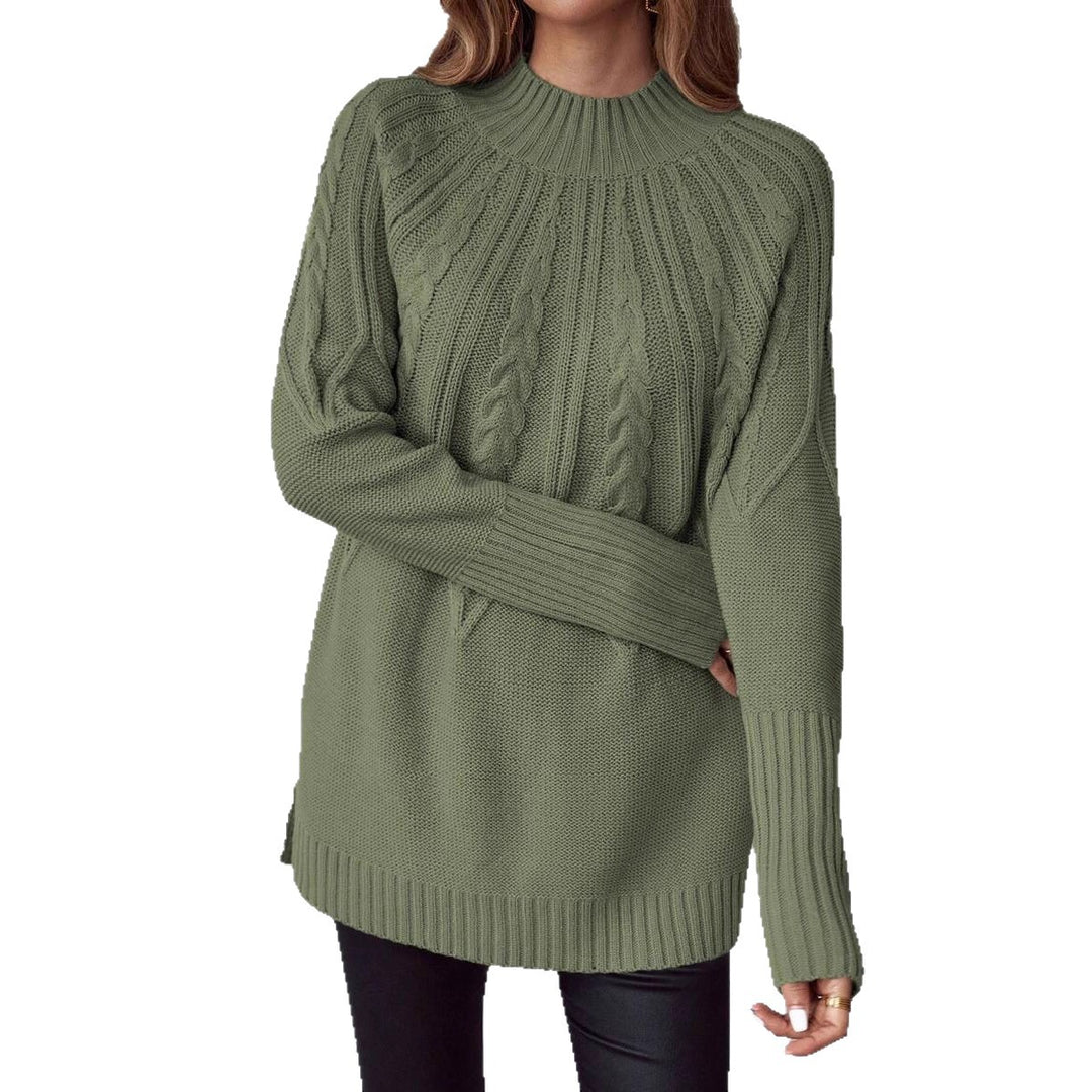 Damen Großer Strickpullover mit detailverliebtem Zopfmuster und hohem Kragen Drune
