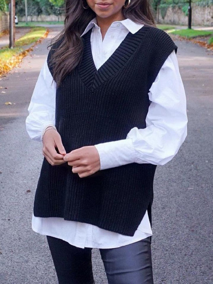 Damen Strickweste im modernen Oversized-Schnitt mit V-Ausschnitt Drune