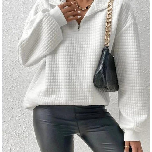 Damen lässiger Sweatpullover mit hohem Kragen und strukturiertem Waffelmuster Drune
