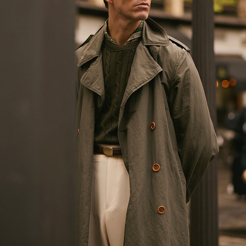 Herren Lange Trenchcoat im klassischen Stil mit praktischen Taschen Drune