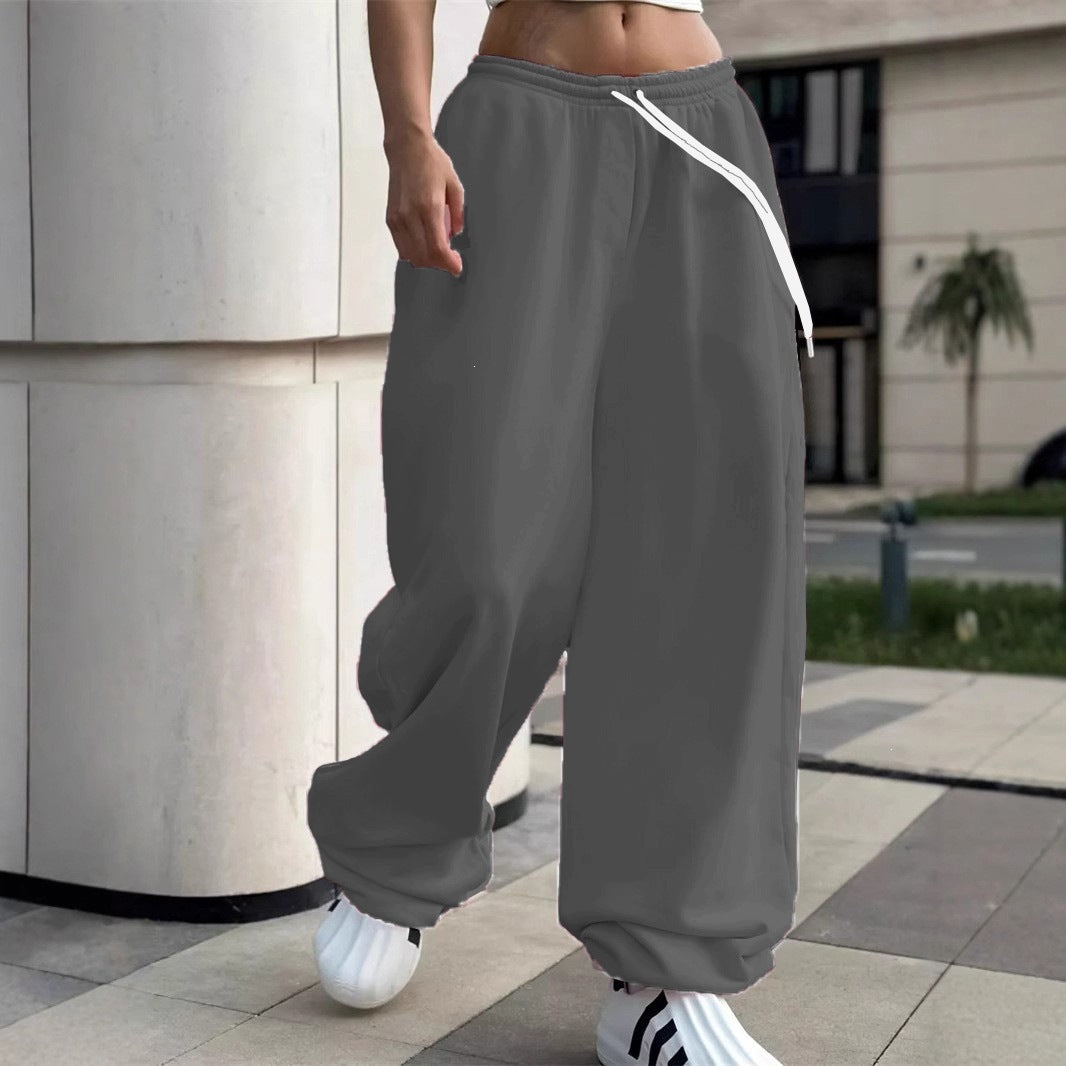 Damen nan weite Baggy-Jogginghose mit hohem Komfortbund, Kordelzug und elastischen Knöchelbündchen Drune