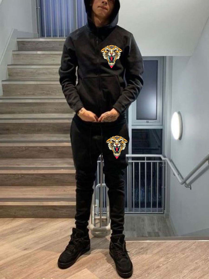 Damen Sportlicher Kapuzenpullover und Jogginghose Set mit Löwenmotiv Drune