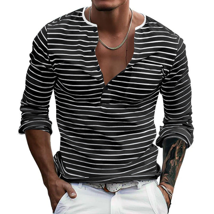 Herren Langarm-Henley-Shirt mit modischem Streifenmuster Drune