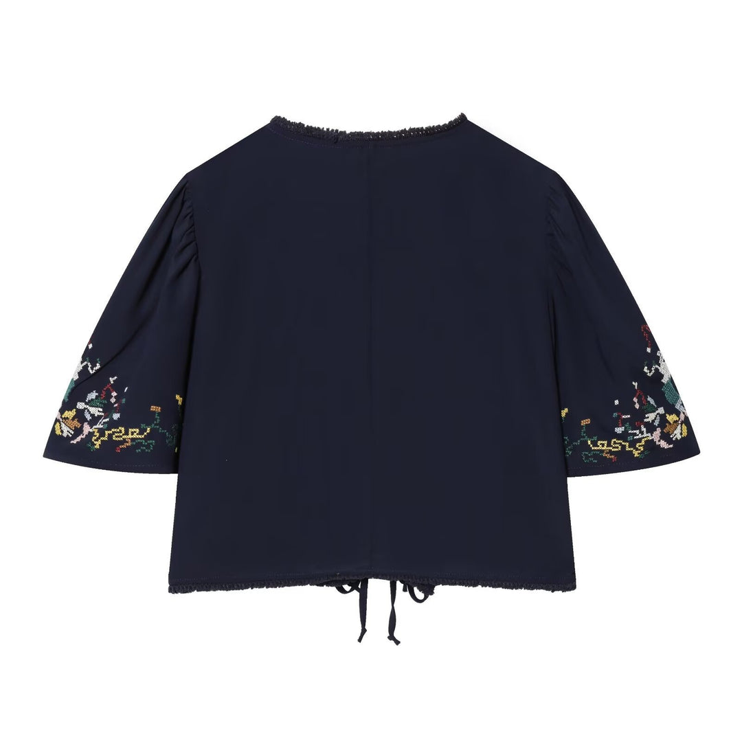 Damen kurze Bluse mit Platz für elegantes Binden Drune