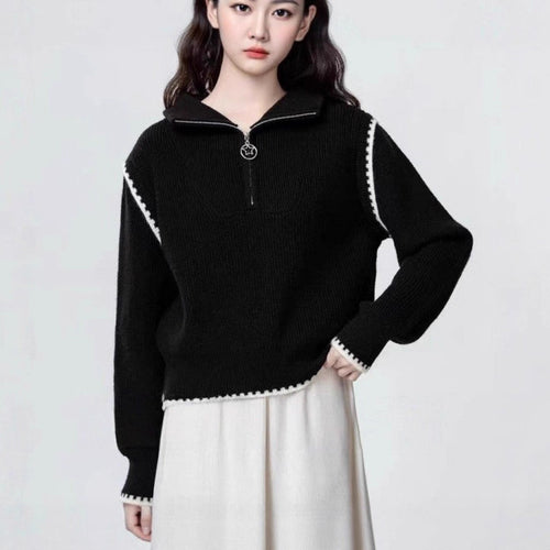 Damen Strickpullover mit hohem Kragen und Reißverschluss Drune