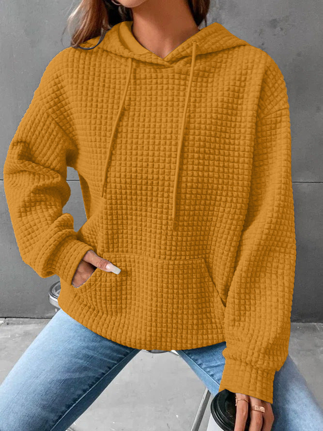 Damen Waffelstruktur Kapuzenpullover mit Kängurutasche und lässigem Schnitt Drune