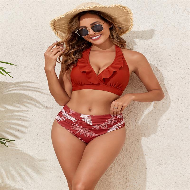 Damen Bikini-Set mit Volant-Top und hochgeschnittenem Slip Drune