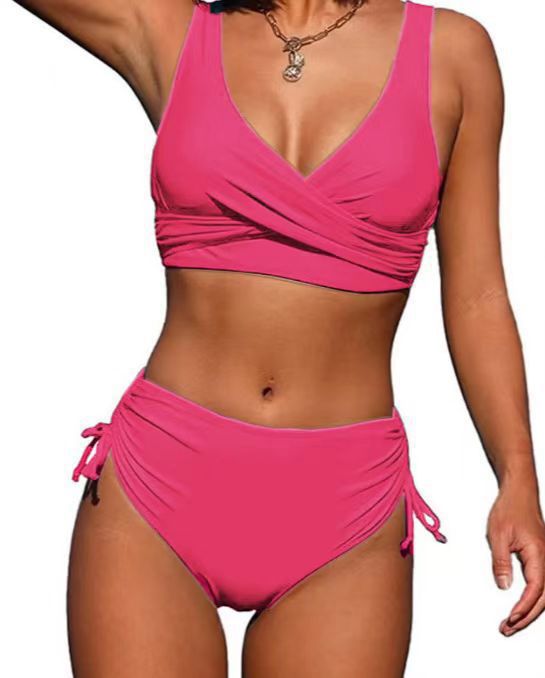 Damen Wickel-Bikini-Set mit elastischen Bündchen und modischem V-Ausschnitt Drune
