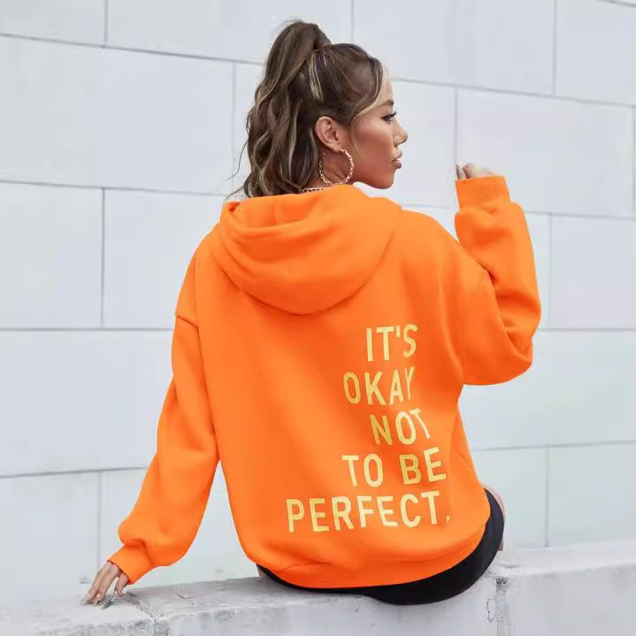 Damen Kapuzenpullover mit motivierendem Schriftzug und kuscheligem Innenfutter Drune