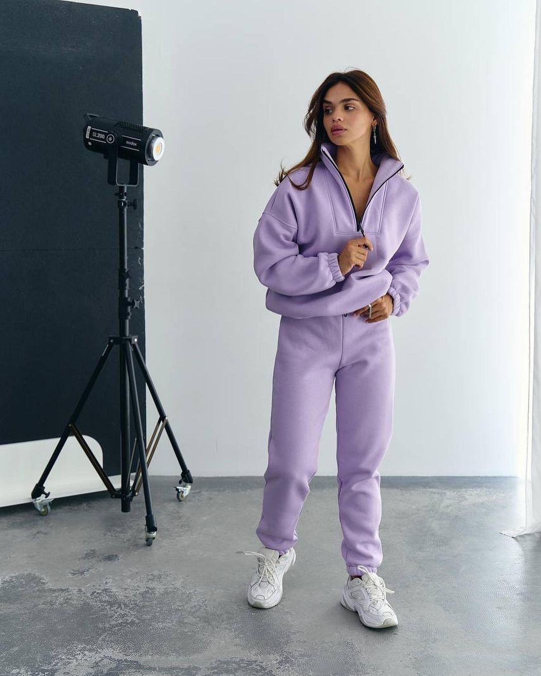 Damen Sportlicher Fleece-Traininganzug mit halbem Reißverschluss und elastischen Bündchen Drune