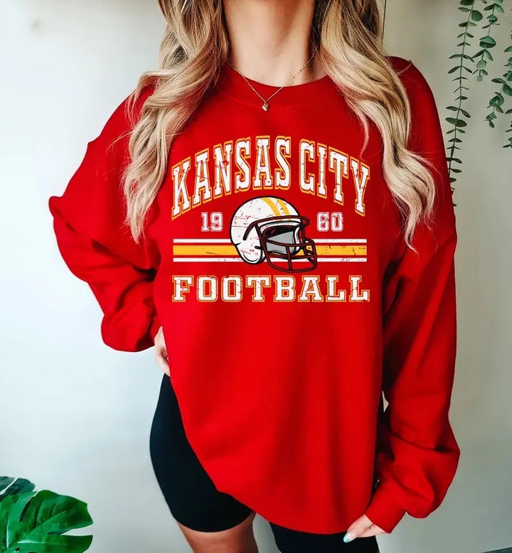 Damen Oversized Sweatshirt mit nostalgischem Football-Motiv Drune