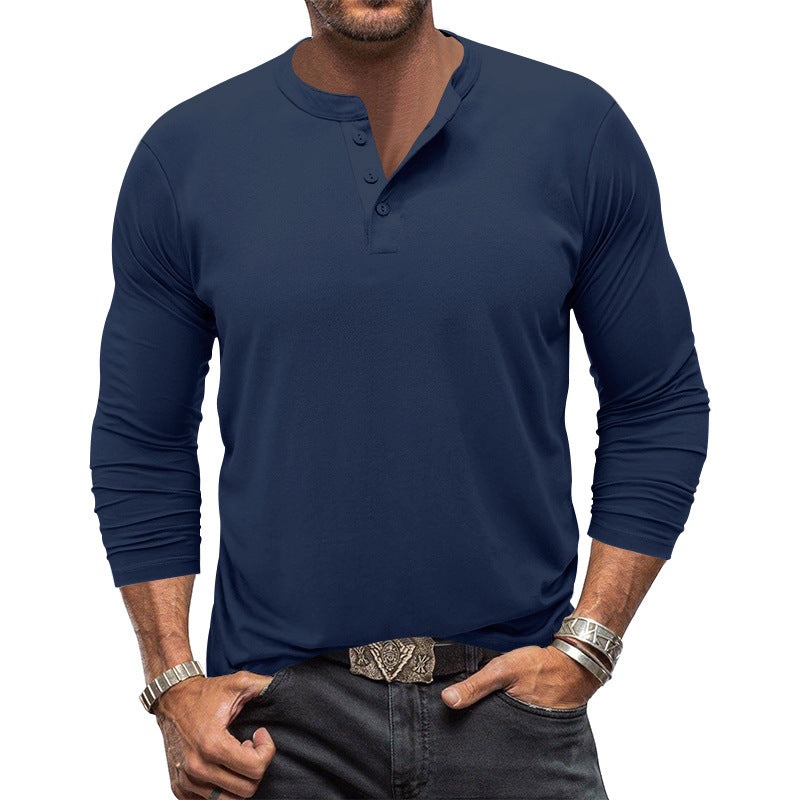 Herren modisches Langarm-Henley-Shirt mit modernem Kragen und praktischen Knopfdetails Drune