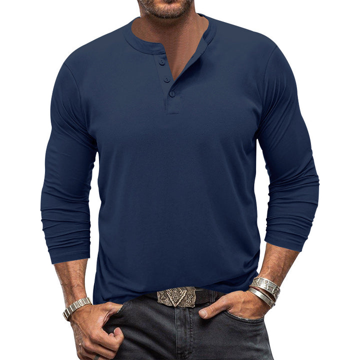 Herren modisches Langarm-Henley-Shirt mit modernem Kragen und praktischen Knopfdetails Drune