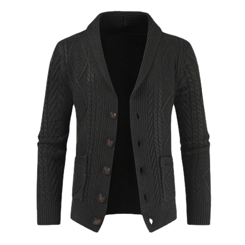 Herren Strickjacke mit modernem Zopfmuster und schickem Schalkragen Drune