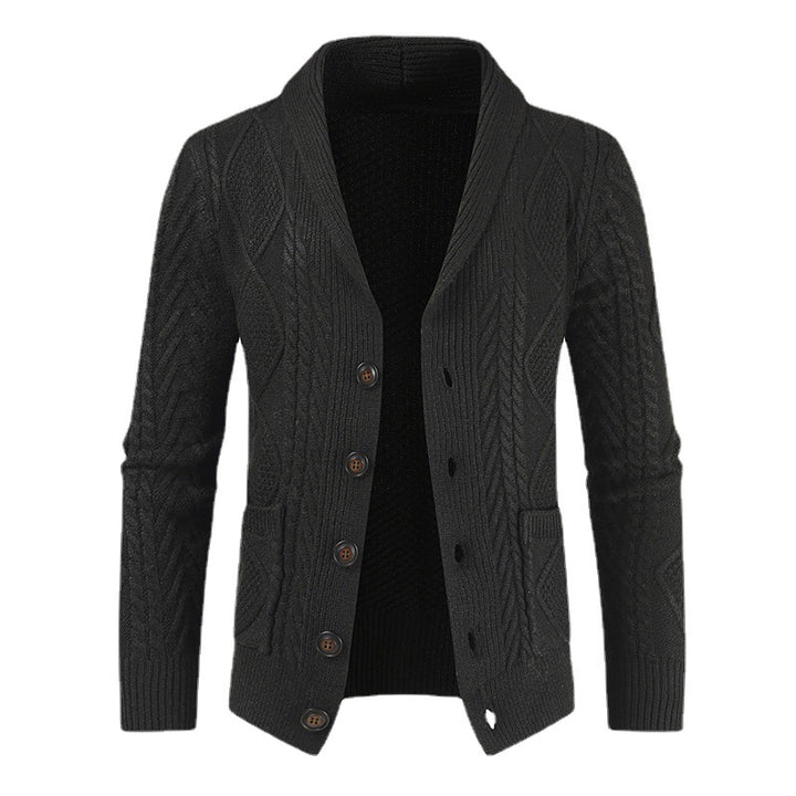 Herren Strickjacke mit modernem Zopfmuster und schickem Schalkragen Drune